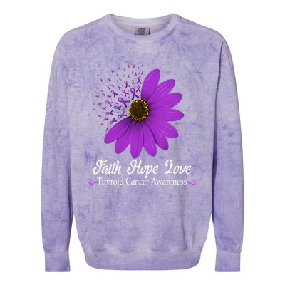 Thyroid Cancer Awareness Faith Hope Love Purple Ribbon Gift Colorblast Crewneck Sweatshirt