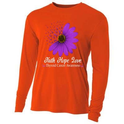 Thyroid Cancer Awareness Faith Hope Love Purple Ribbon Gift Cooling Performance Long Sleeve Crew