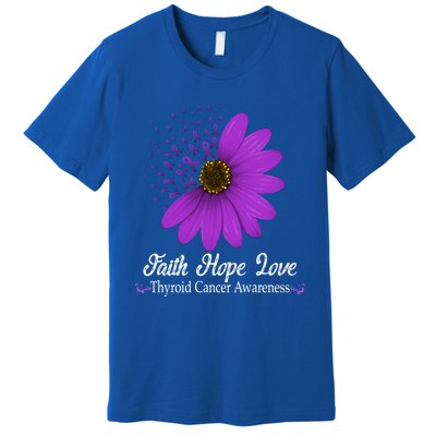 Thyroid Cancer Awareness Faith Hope Love Purple Ribbon Gift Premium T-Shirt