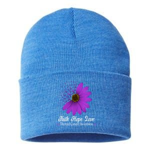 Thyroid Cancer Awareness Faith Hope Love Purple Ribbon Gift Sustainable Knit Beanie