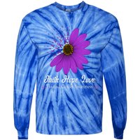 Thyroid Cancer Awareness Faith Hope Love Purple Ribbon Gift Tie-Dye Long Sleeve Shirt