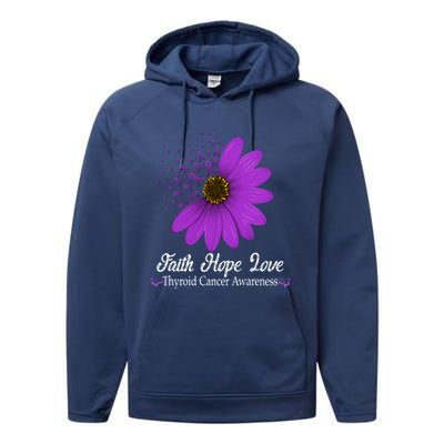 Thyroid Cancer Awareness Faith Hope Love Purple Ribbon Gift Performance Fleece Hoodie