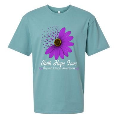 Thyroid Cancer Awareness Faith Hope Love Purple Ribbon Gift Sueded Cloud Jersey T-Shirt