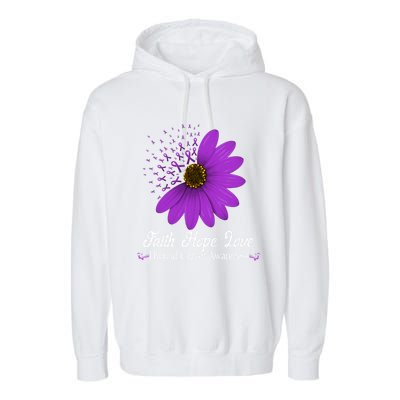 Thyroid Cancer Awareness Faith Hope Love Purple Ribbon Gift Garment-Dyed Fleece Hoodie