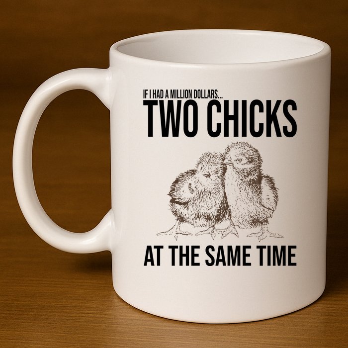Two Chicks At The Same Time Funny 11oz C Handle Ceramic Mug