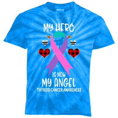 Thyroid Cancer Awareness Remembrance Hero Is Now My Angel Gift Kids Tie-Dye T-Shirt