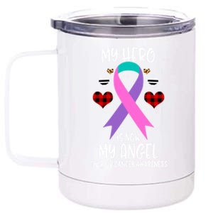 Thyroid Cancer Awareness Remembrance Hero Is Now My Angel Gift 12 oz Stainless Steel Tumbler Cup