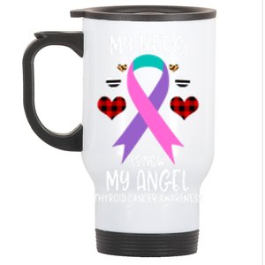 Thyroid Cancer Awareness Remembrance Hero Is Now My Angel Gift Stainless Steel Travel Mug