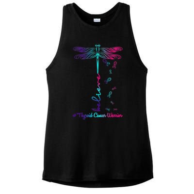 Thyroid Cancer Awareness Warrior Dragonfly Believe Hope Gift Ladies PosiCharge Tri-Blend Wicking Tank