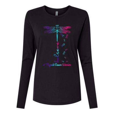 Thyroid Cancer Awareness Warrior Dragonfly Believe Hope Gift Womens Cotton Relaxed Long Sleeve T-Shirt