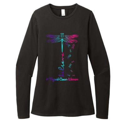 Thyroid Cancer Awareness Warrior Dragonfly Believe Hope Gift Womens CVC Long Sleeve Shirt