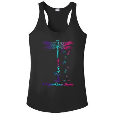 Thyroid Cancer Awareness Warrior Dragonfly Believe Hope Gift Ladies PosiCharge Competitor Racerback Tank