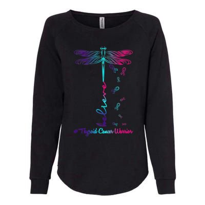 Thyroid Cancer Awareness Warrior Dragonfly Believe Hope Gift Womens California Wash Sweatshirt