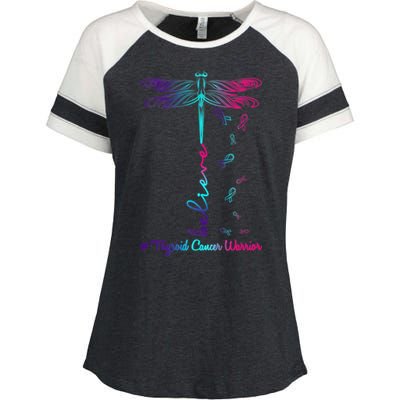 Thyroid Cancer Awareness Warrior Dragonfly Believe Hope Gift Enza Ladies Jersey Colorblock Tee