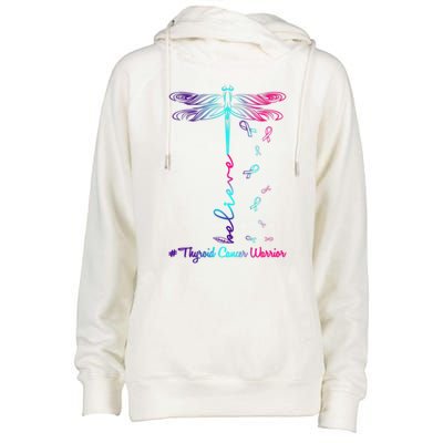 Thyroid Cancer Awareness Warrior Dragonfly Believe Hope Gift Womens Funnel Neck Pullover Hood