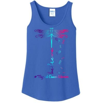 Thyroid Cancer Awareness Warrior Dragonfly Believe Hope Gift Ladies Essential Tank