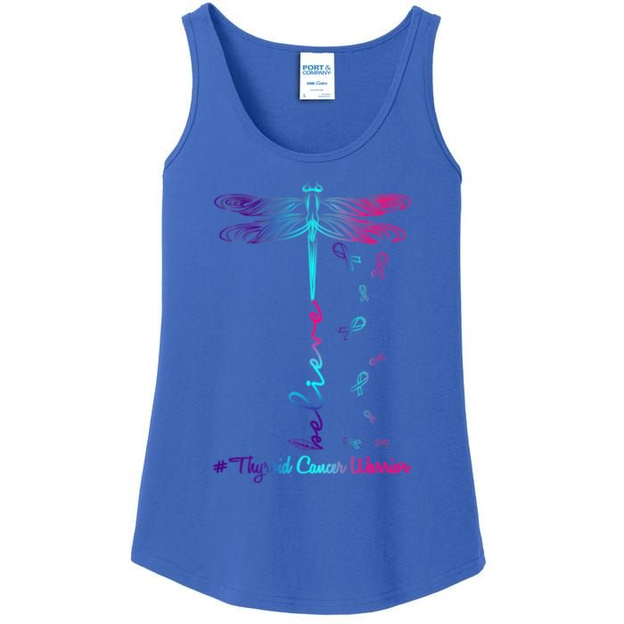 Thyroid Cancer Awareness Warrior Dragonfly Believe Hope Gift Ladies Essential Tank