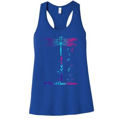 Thyroid Cancer Awareness Warrior Dragonfly Believe Hope Gift Women's Racerback Tank