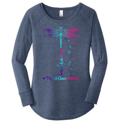 Thyroid Cancer Awareness Warrior Dragonfly Believe Hope Gift Women's Perfect Tri Tunic Long Sleeve Shirt