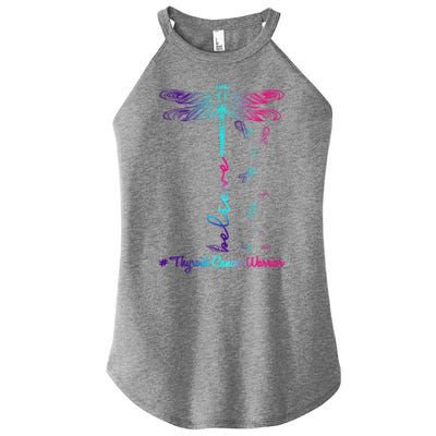 Thyroid Cancer Awareness Warrior Dragonfly Believe Hope Gift Women's Perfect Tri Rocker Tank