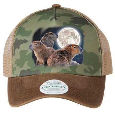 Three Capybaras And Moon Funny Capybara Humor Parody Legacy Tie Dye Trucker Hat