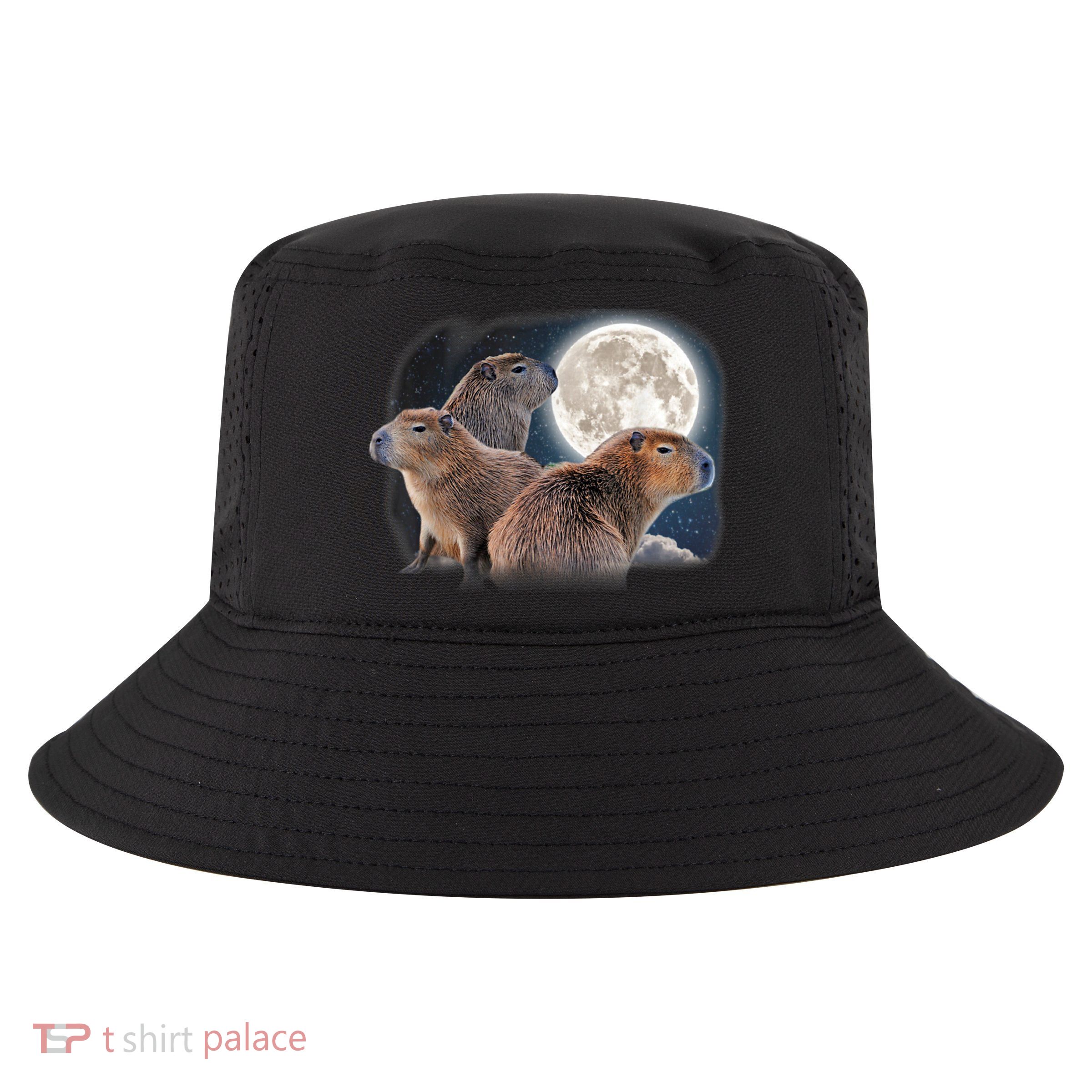 Three Capybaras And Moon Funny Capybara Humor Parody Cool Comfort Performance Bucket Hat