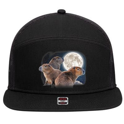 Three Capybaras And Moon Funny Capybara Humor Parody 7 Panel Mesh Trucker Snapback Hat