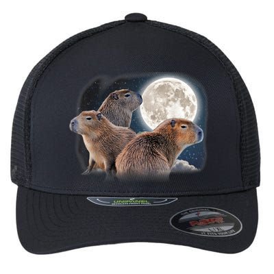 Three Capybaras And Moon Funny Capybara Humor Parody Flexfit Unipanel Trucker Cap