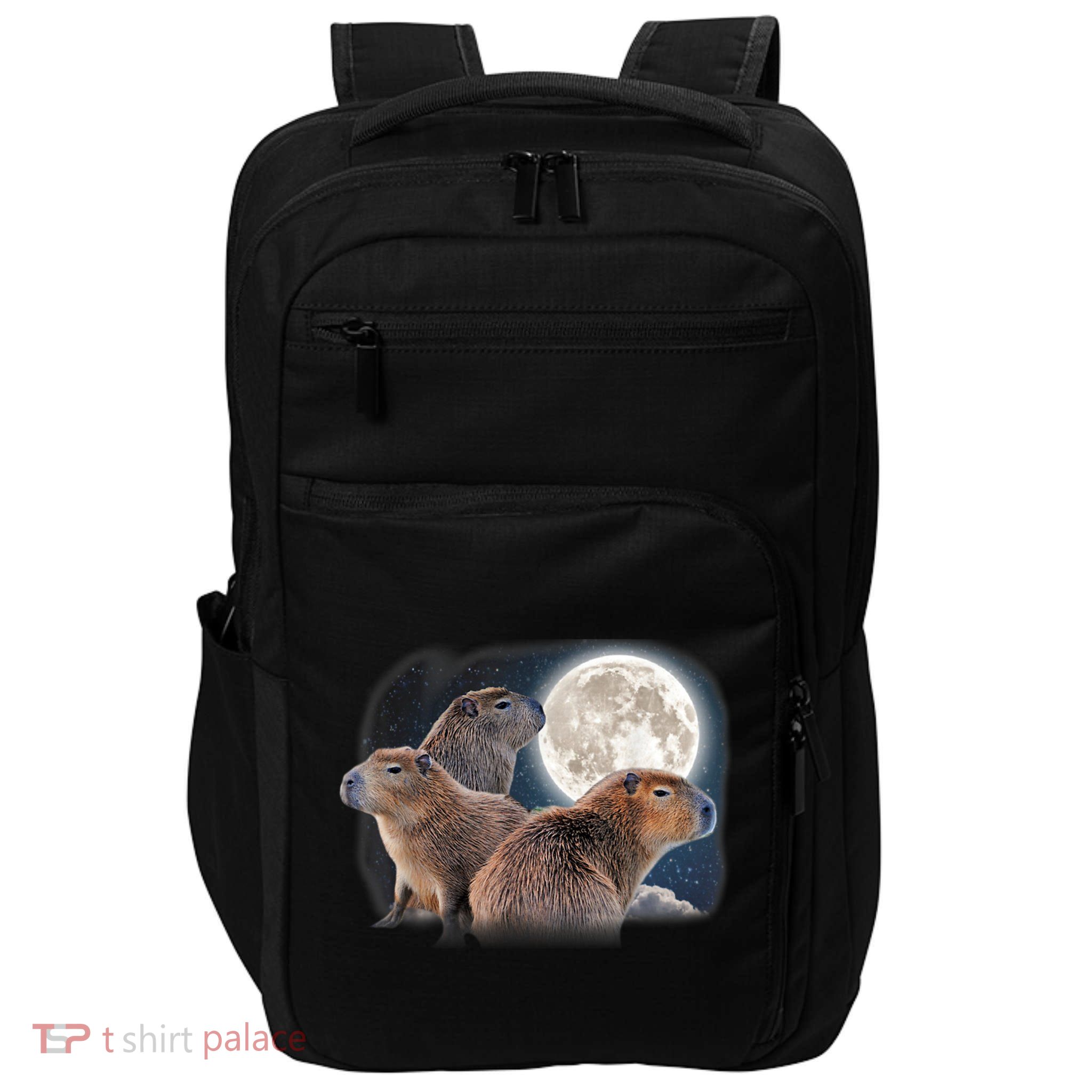 Three Capybaras And Moon Funny Capybara Humor Parody Impact Tech Backpack