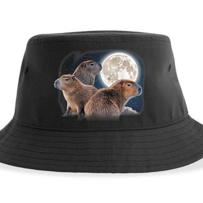 Three Capybaras And Moon Funny Capybara Humor Parody Sustainable Bucket Hat