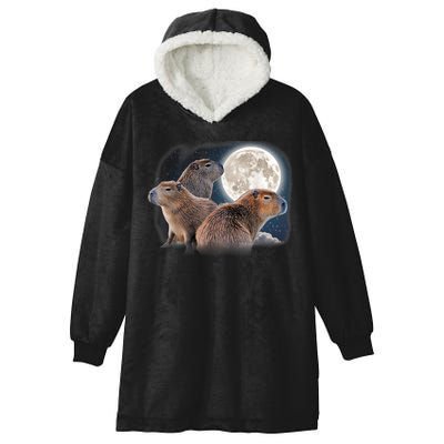Three Capybaras And Moon Funny Capybara Humor Parody Hooded Wearable Blanket