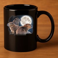 Three Capybaras And Moon Funny Capybara Humor Parody 11oz C Handle Ceramic Mug