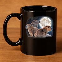Three Capybaras And Moon Funny Capybara Humor Parody 11oz C Handle Ceramic Mug