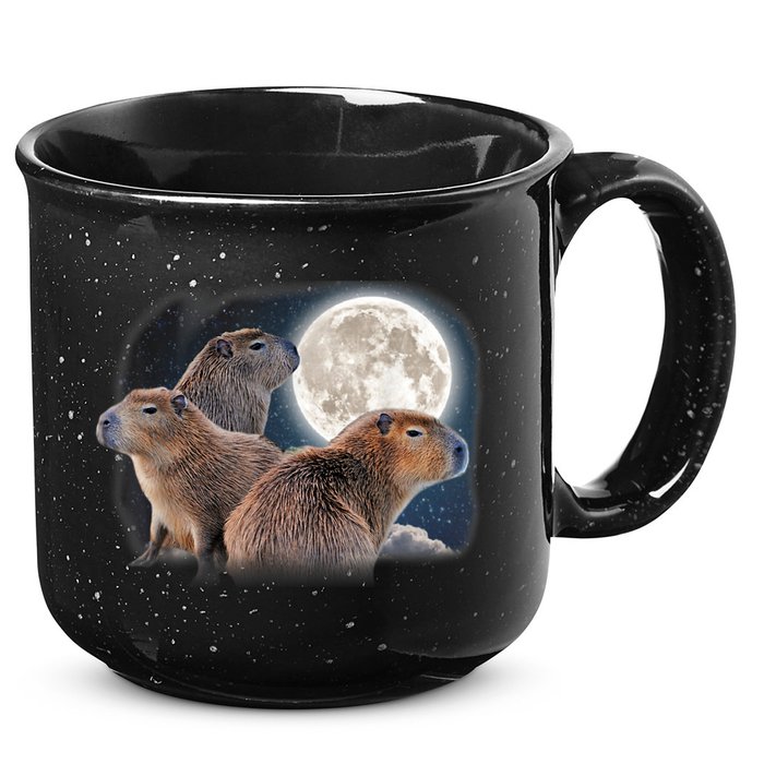 Three Capybaras And Moon Funny Capybara Humor Parody 15oz Campfire Ceramic Mug