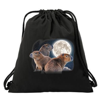 Three Capybaras And Moon Funny Capybara Humor Parody Drawstring Bag