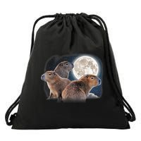 Three Capybaras And Moon Funny Capybara Humor Parody Drawstring Bag