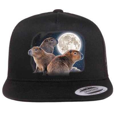 Three Capybaras And Moon Funny Capybara Humor Parody Flatbill Hat