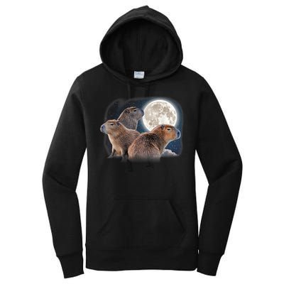 Three Capybaras And Moon Funny Capybara Humor Parody Women's Pullover Hoodie
