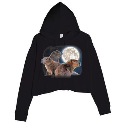 Three Capybaras And Moon Funny Capybara Humor Parody Crop Fleece Hoodie