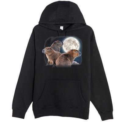 Three Capybaras And Moon Funny Capybara Humor Parody Premium Pullover Hoodie