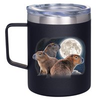 Three Capybaras And Moon Funny Capybara Humor Parody 12oz Stainless Steel Coffee Mug