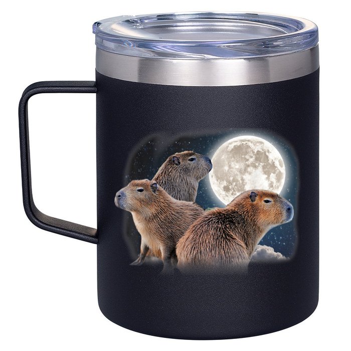 Three Capybaras And Moon Funny Capybara Humor Parody 12oz Stainless Steel Coffee Mug