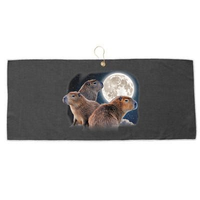 Three Capybaras And Moon Funny Capybara Humor Parody Large Microfiber Waffle Golf Towel