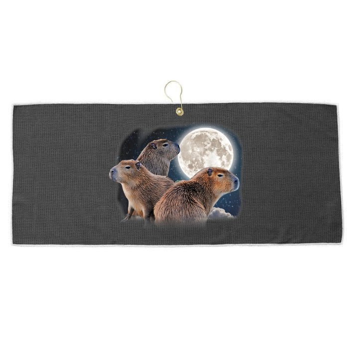 Three Capybaras And Moon Funny Capybara Humor Parody Large Microfiber Waffle Golf Towel