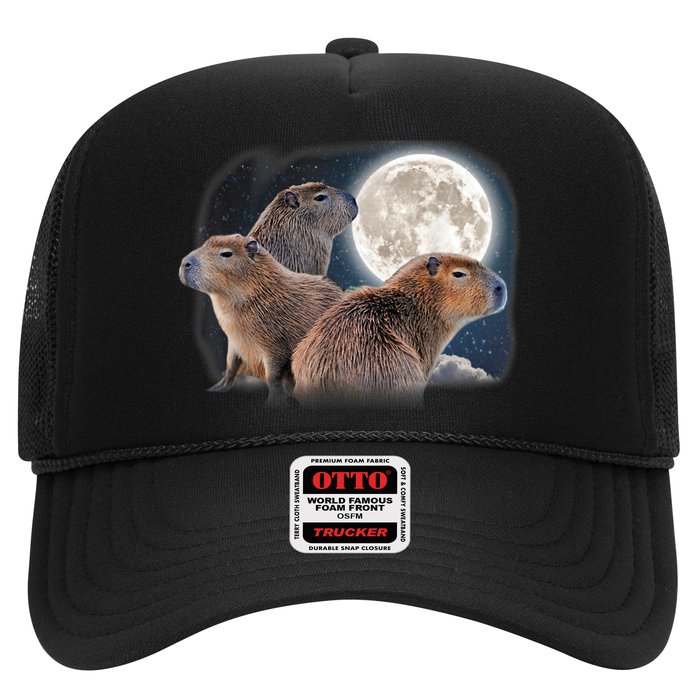 Three Capybaras And Moon Funny Capybara Humor Parody Trucker Hat