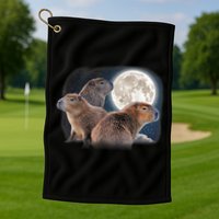 Three Capybaras And Moon Funny Capybara Humor Parody Golf Towel