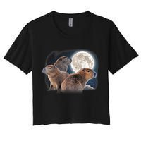 Three Capybaras And Moon Funny Capybara Humor Parody Crop Top