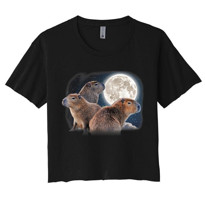 Three Capybaras And Moon Funny Capybara Humor Parody Crop Top