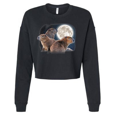 Three Capybaras And Moon Funny Capybara Humor Parody Cropped Pullover Crew