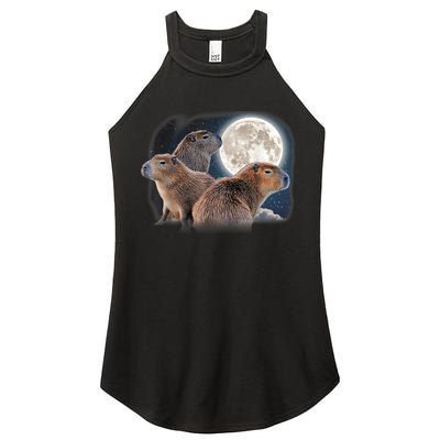 Three Capybaras And Moon Funny Capybara Humor Parody Women's Perfect Tri Rocker Tank